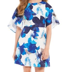 Badgley Mischka Cape Sleeve floral Dress